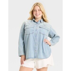 Women's Long Sleeve Star Embroidered Western Denim Shirt